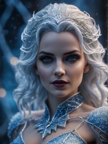 the snow queen,elsa,ice queen,white rose snow queen,winterblueher,ice princess,suit of the snow maiden,frozen,fantasy portrait,violet head elf,blue enchantress,eternal snow,fantasy woman,father frost,cinderella,white walker,fairy tale character,celtic queen,fantasy picture,aurora,Photography,General,Cinematic