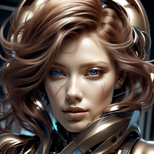 sci fiction illustration,symetra,cybernetics,cyborg,blue enchantress,biomechanical,eve,humanoid,vector girl,andromeda,fantasy portrait,sci fi,scifi,cg artwork,fantasy art,tears bronze,cosmetic,beauty face skin,world digital painting,artificial hair integrations