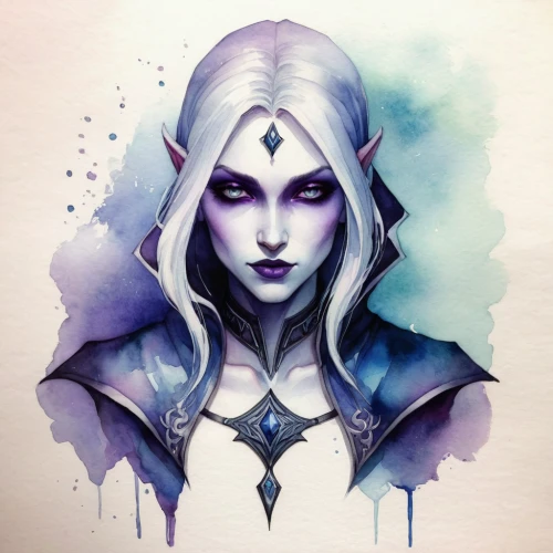 violet head elf,dark elf,sorceress,elven,zodiac sign libra,blue enchantress,runes,priestess,fantasy portrait,libra,ice queen,the enchantress,lavendar,the snow queen,lotus art drawing,triquetra,winterblueher,mara,lokportrait,widow's tears,Illustration,Realistic Fantasy,Realistic Fantasy 15