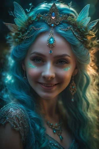 fantasy portrait,faery,blue enchantress,faerie,fantasy art,the enchantress,fae,fantasy picture,elven,mystical portrait of a girl,violet head elf,mermaid background,elsa,fairy queen,celtic queen,sorceress,water nymph,fairy tale character,celtic woman,fantasy woman,Photography,General,Fantasy