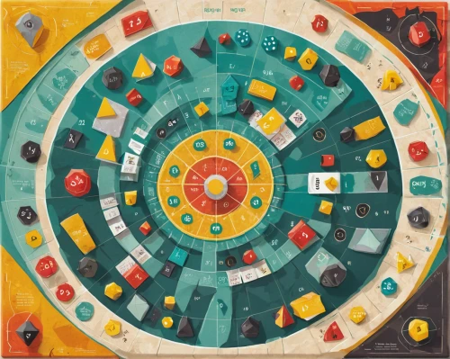 prize wheel,board game,parcheesi,gnome and roulette table,roulette,cheese wheel,dart board,dartboard,playmat,mechanical puzzle,zodiac,game illustration,settlers of catan,wheel,tokens,circular puzzle,cog,coffee wheel,roundabout,tabletop game,Illustration,Vector,Vector 08