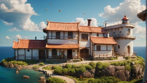 popeye village,house of the sea,house by the water,fisherman's house,3d fantasy,house with lake,treasure house,fantasy picture,3d render,ancient house,little house,fairy tale castle,summit castle,fantasy landscape,gold castle,render,flying island,floating island,beautiful home,floating huts,Photography,General,Cinematic