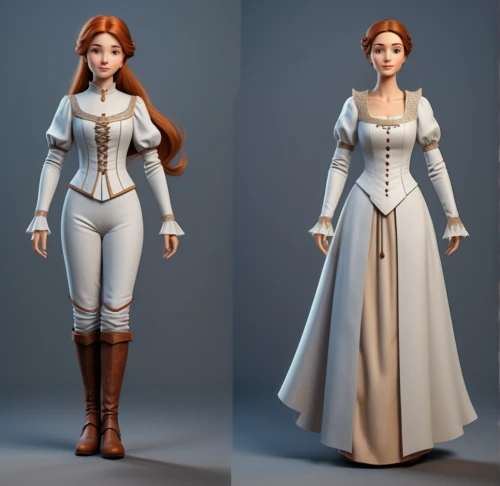 suit of the snow maiden,princess anna,bridal clothing,cinderella,women's clothing,wedding dresses,designer dolls,fairytale characters,3d model,bodice,women clothes,fairy tale character,costume design,white rose snow queen,fashion dolls,elsa,3d figure,rapunzel,female doll,imperial coat,Conceptual Art,Fantasy,Fantasy 01