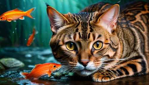 toyger,bengal cat,bengal,tiger cat,rusty-spotted cat,ornamental fish,ocicat,tropical fish,aquatic life,ocelot,american shorthair,wild cat,bengal tiger,asian tiger,animal photography,egyptian mau,tropical animals,fish in water,freshwater fish,aquatic animals,Photography,General,Fantasy