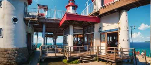 lifeguard tower,lookout tower,observation tower,petit minou lighthouse,lighthouse,red lighthouse,play tower,stilt house,stilt houses,diving bell,control tower,fire tower,light house,seelturm,popeye village,light station,seaside resort,electric lighthouse,battery point lighthouse,observation deck,Photography,General,Cinematic