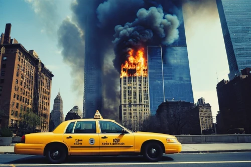 new york taxi,911,9 11,city in flames,september 11,1 wtc,1wtc,the conflagration,wtc,fire disaster,fire-fighting,yellow taxi,terrorist attacks,yellow cab,burned down,world trade center,sweden fire,taxicabs,conflagration,9 11 memorial,Photography,Artistic Photography,Artistic Photography 14