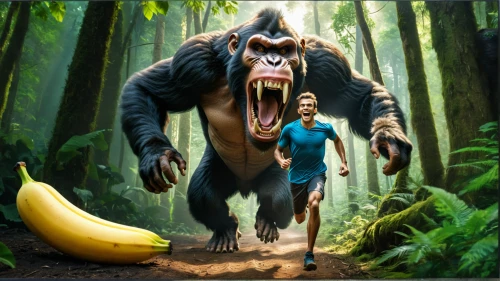 kong,monkey banana,banana,bananas,nanas,banana family,tarzan,king kong,ape,banana cue,great apes,banana peel,saba banana,size comparison,monkey island,digital compositing,giant,the law of the jungle,photoshop manipulation,gorilla