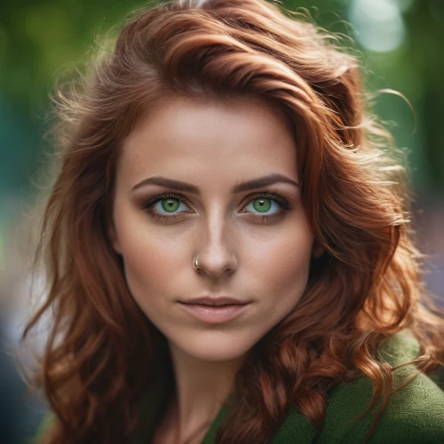 green eyes,in green,woman portrait,women's eyes,romantic portrait,heterochromia,green,retouch,red-haired,irish,retouching,girl portrait,redheads,green jacket,anna lehmann,emerald,portrait photography,marina,natural color,red and green,Photography,General,Cinematic