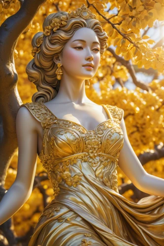 golden autumn,gold filigree,golden wreath,golden crown,autumn gold,golden lilac,golden apple,mother earth statue,lady justice,dryad,aphrodite,gold foil tree of life,golden color,celtic woman,golden trumpet tree,decorative figure,autumn background,golden delicious,golden leaf,wood carving,Illustration,Japanese style,Japanese Style 18