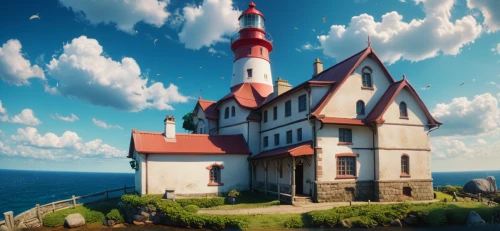 red lighthouse,lighthouse,house of the sea,church painting,island church,frederic church,fairy tale castle,background images,collected game assets,fairytale castle,wooden church,little church,tankerton,background image,seaside country,little house,steam release,treasure house,witch's house,croft,Photography,General,Cinematic