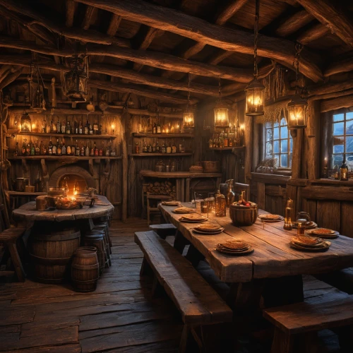 tavern,apothecary,wine tavern,blackhouse,the kitchen,victorian kitchen,kitchen interior,wooden beams,rustic,brandy shop,big kitchen,kitchen,log home,alpine restaurant,wooden construction,candlemaker,drinking establishment,cookery,blacksmith,collected game assets,Photography,General,Fantasy