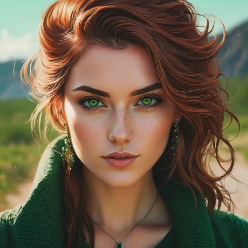 green eyes,merida,fantasy portrait,heterochromia,girl portrait,romantic portrait,women's eyes,redheads,emerald,woman portrait,irish,elsa,red-haired,romantic look,mystical portrait of a girl,golden eyes,natural cosmetic,elven,young woman,fae,Conceptual Art,Fantasy,Fantasy 32