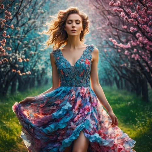 girl in a long dress,girl in flowers,a girl in a dress,cinderella,spring background,springtime background,ballerina in the woods,floral dress,fairy peacock,rapunzel,beautiful girl with flowers,spring blossom,fae,enchanting,spring bloom,spring crown,floral,flower fairy,spring blossoms,girl in the garden,Photography,General,Fantasy