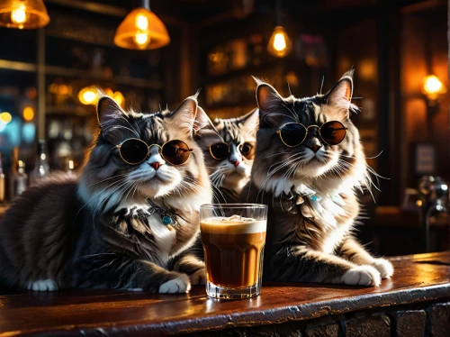 oktoberfest cats,glasses of beer,vintage cats,drinking party,two cats,cat's cafe,maincoon,two types of beer,cat coffee,bartender,craft beer,cat european,irish pub,felines,irish coffee,drinking establishment,pub,have a drink,beers,beer crown,Photography,General,Fantasy