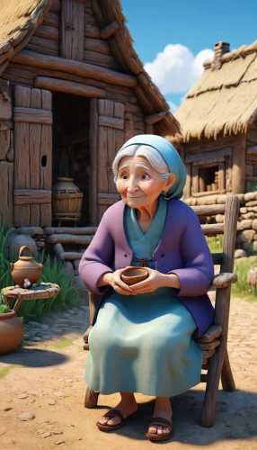 agnes,granny,grandmother,milkmaid,woman of straw,villagers,dutch oven,grandma,old woman,dwarf cookin,scandia gnome,vendor,merchant,woman holding pie,dulcimer herb,peasant,clay animation,basket maker,nanny,arrowroot family,Unique,3D,3D Character