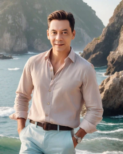 james bond island,social,rio serrano,alejandro vergara blanco,vanity fair,nusa penida,james bond,dress shirt,peter i,el mar,man at the sea,joe iurato,cliff,male model,white shirt,aquaman,acapulco,official portrait,beach background,da nang,Photography,Realistic