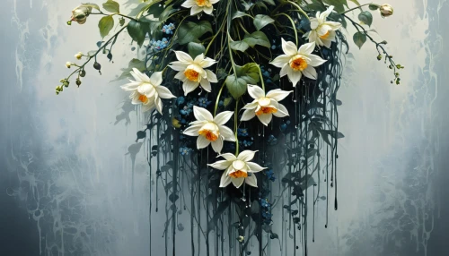 cherokee rose,easter lilies,avalanche lily,peace lilies,jonquils,falling flowers,snowdrops,madonna lily,snowdrop anemones,narcissus,lilly of the valley,flower painting,columbines,jasmin-solanum,jasminum,lilies,lilium candidum,columbine,water-the sword lily,narcissus of the poets,Conceptual Art,Fantasy,Fantasy 05