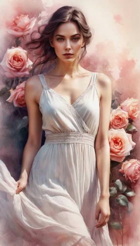 wild roses,scent of roses,wild rose,femininity,rosa ' amber cover,girl in flowers,rosa 'the fairy,image manipulation,romantic look,rose of sharon,flower background,yellow rose background,way of the roses,bridal clothing,peach rose,rosa ' the fairy,with roses,romantic portrait,flower girl,rosebushes,Illustration,Realistic Fantasy,Realistic Fantasy 15