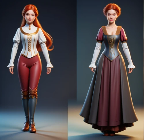 princess anna,3d model,fairytale characters,merida,women's clothing,fairy tale character,designer dolls,fashion dolls,bodice,3d fantasy,3d figure,cinderella,female doll,rapunzel,suit of the snow maiden,women clothes,costume design,costumes,celtic queen,victorian lady,Conceptual Art,Fantasy,Fantasy 01