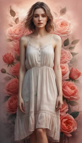 rose of sharon,wild roses,scent of roses,wild rose,jessamine,celtic woman,image manipulation,rosa ' amber cover,peach rose,dry rose,femininity,rosa 'the fairy,romantic rose,sky rose,rose,rose png,photo manipulation,rose water,romantic portrait,way of the roses,Illustration,Realistic Fantasy,Realistic Fantasy 17