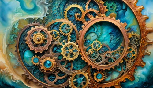 steampunk gears,clockmaker,time spiral,steampunk,clockwork,cogs,fractals art,grandfather clock,longcase clock,watchmaker,maelstrom,cogwheel,cog,gears,mechanical puzzle,fantasy art,ships wheel,meticulous painting,ship's wheel,clock face,Illustration,Realistic Fantasy,Realistic Fantasy 13