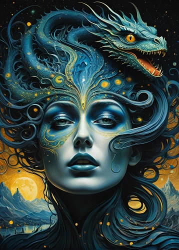 fantasy art,the zodiac sign pisces,medusa,merfolk,mermaid vectors,psychedelic art,pisces,horoscope pisces,fractals art,mermaid background,sci fiction illustration,siren,shamanic,blue enchantress,water creature,fantasy picture,fantasy portrait,aquarius,sea god,the enchantress,Illustration,Realistic Fantasy,Realistic Fantasy 17