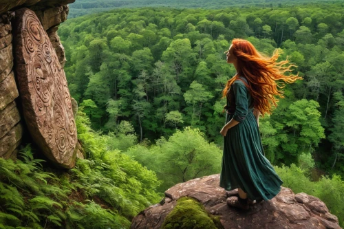 celtic woman,rapunzel,merida,fantasy picture,the enchantress,mountain spirit,dryad,the spirit of the mountains,celtic queen,elven,fairies aloft,faery,mother nature,forest of dreams,mother earth,elven forest,faerie,mountaineer,green landscape,free wilderness,Conceptual Art,Fantasy,Fantasy 15