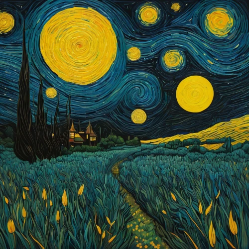 starry night,vincent van gogh,vincent van gough,post impressionism,night scene,the night sky,astronomy,starry sky,motif,blue moon,art painting,night stars,art background,space art,herfstanemoon,the moon and the stars,fireflies,moonlit night,night sky,art paint,Conceptual Art,Daily,Daily 02