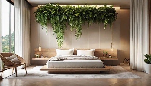canopy bed,hanging plants,bamboo curtain,room divider,bedroom,modern decor,hanging plant,modern room,sleeping room,bamboo plants,house plants,houseplant,contemporary decor,bedroom window,green living,guest room,great room,money plant,interior design,ficus,Conceptual Art,Daily,Daily 03