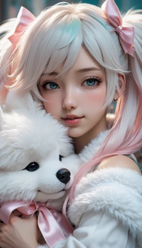 female doll,doll's facial features,artist doll,luka,samoyed,japanese doll,whitey,doll cat,soft toys,3d teddy,girl doll,doll figures,doll figure,white bear,doll looking in mirror,the japanese doll,handmade doll,porcelain dolls,kawaii,collectible doll,Conceptual Art,Fantasy,Fantasy 11