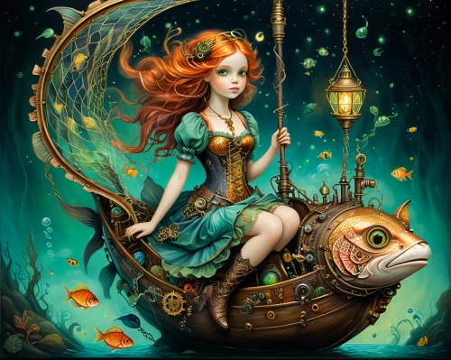 the sea maid,the zodiac sign pisces,birds of the sea,fantasy art,sea fantasy,mermaid background,nautilus,seafaring,believe in mermaids,nami,fantasy picture,mermaid vectors,deep sea nautilus,horoscope pisces,fairy tale character,mermaid,ariel,girl with a dolphin,under sea,aquanaut,Illustration,Realistic Fantasy,Realistic Fantasy 13