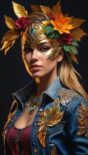 masquerade,golden wreath,venetian mask,custom portrait,fantasy portrait,floral wreath,portrait background,wreath of flowers,autumn wreath,gold mask,gold flower,golden mask,headdress,golden flowers,rosella,world digital painting,girl in a wreath,golden crown,boho art,kokoshnik,Photography,Artistic Photography,Artistic Photography 08