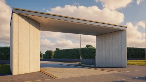 bus shelters,3d rendering,prefabricated buildings,outdoor structure,render,folding roof,door-container,frame house,dugout,corten steel,archidaily,moveable bridge,inverted cottage,3d render,cubic house,modern architecture,3d mockup,concrete construction,vault (gymnastics),sky space concept,Photography,General,Realistic