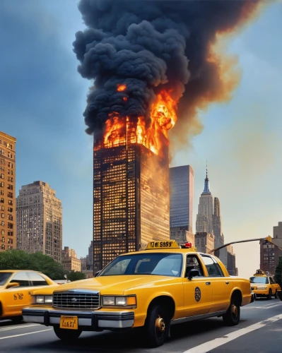 city in flames,september 11,9 11,911,new york taxi,wtc,the conflagration,1wtc,1 wtc,fire disaster,yellow cab,yellow taxi,world trade center,burned down,conflagration,sweden fire,taxi cab,fire-fighting,terrorist attacks,taxicabs,Photography,Artistic Photography,Artistic Photography 14