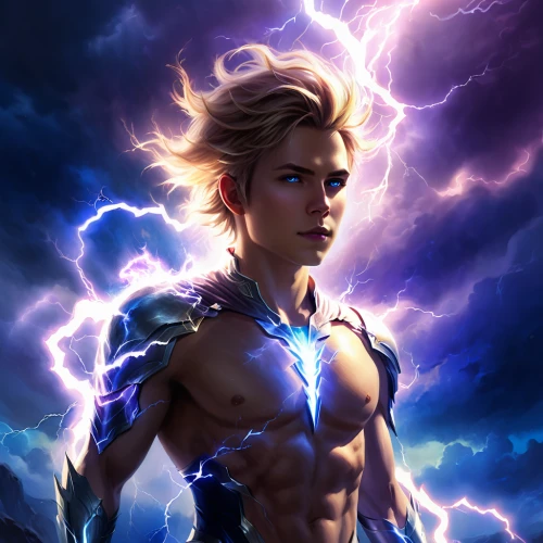 god of thunder,lightning,thor,thunderbolt,lightning bolt,rainmaker,gale,power icon,strom,zeus,thunder,lightning storm,electrified,bolts,lightening,rein,wind warrior,electric,bolt,aquaman,Illustration,Realistic Fantasy,Realistic Fantasy 01
