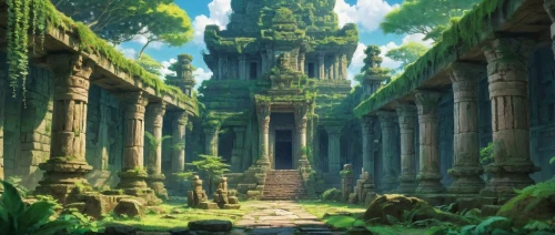 ancient city,artemis temple,pillars,ancient buildings,ruins,ancient,mausoleum ruins,the ruins of the,studio ghibli,poseidons temple,the ancient world,angkor,ancient house,temple,hanging temple,columns,necropolis,stone palace,hall of the fallen,cartoon video game background