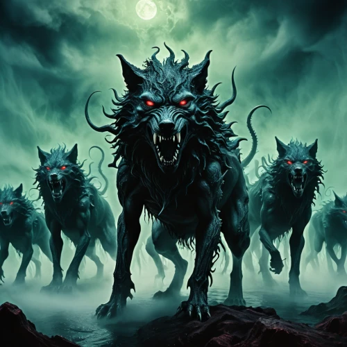 werewolves,howling wolf,wolves,werewolf,wolf pack,wolfdog,the wolf pit,blood hound,wolf,wolf hunting,constellation wolf,two wolves,posavac hound,black shepherd,gray wolf,wolfman,nine-tailed,howl,canis lupus,canines,Illustration,Realistic Fantasy,Realistic Fantasy 47