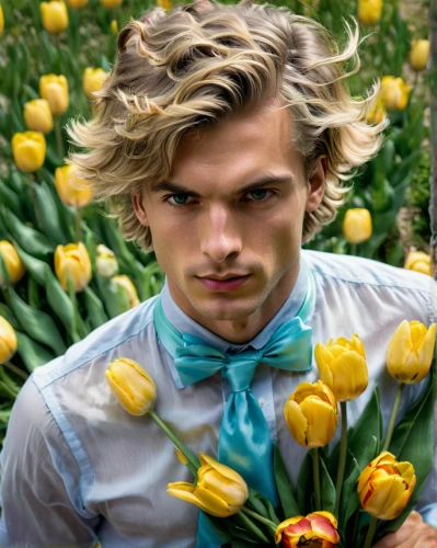 flowered tie,tulips,daffodils,two tulips,tulips field,tulip festival,jonquils,narcissus of the poets,tulip field,gardener,narcissus,yellow tulips,tulip fields,silk tie,daffodil field,flower wall en,garlic bulbs,flowers png,male model,picking flowers,Illustration,Retro,Retro 19