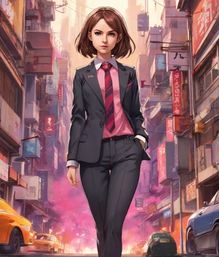 businesswoman,business woman,business girl,japanese sakura background,anime japanese clothing,school uniform,world digital painting,cg artwork,sci fiction illustration,sakura background,shinjuku,white-collar worker,female doctor,taipei,anime cartoon,city ​​portrait,pink tie,elementary,suit,girl walking away,Digital Art,Anime