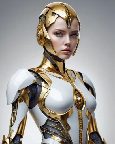 c-3po,humanoid,yellow-gold,3d model,cuirass,paladin,3d rendered,cyborg,female warrior,armor,nova,gold paint stroke,biomechanical,cybernetics,armour,mary-gold,knight armor,3d figure,gold colored,jaya,Photography,General,Realistic