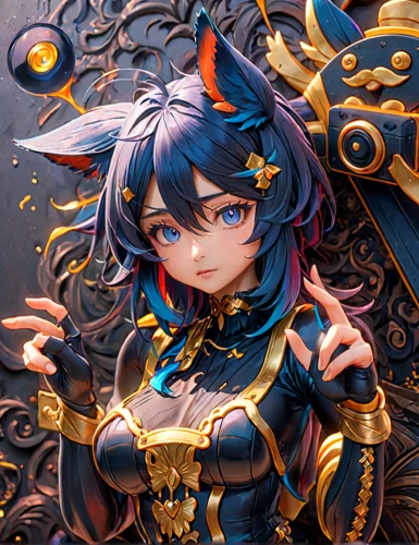 portrait background,medusa,dark blue and gold,chariot,monsoon banner,game illustration,hamearis lucina,luna,cg artwork,elza,kinara,sanya,ganai,fantasia,xun,xiaochi,gara,honmei choco,hwachae,cleopatra,Anime,Anime,General