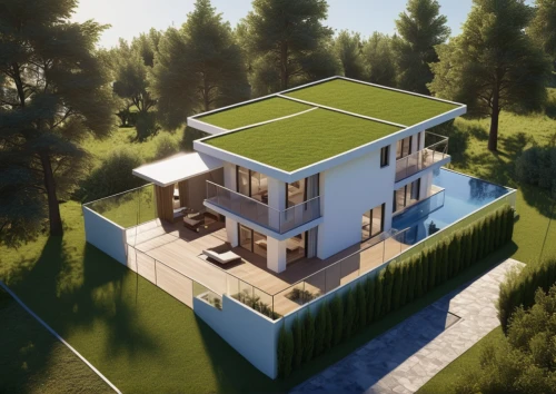 3d rendering,modern house,eco-construction,cubic house,smart house,cube house,grass roof,render,smart home,mid century house,dunes house,garden elevation,modern architecture,house drawing,residential house,heat pumps,inverted cottage,danish house,prefabricated buildings,house in the forest,Photography,General,Realistic
