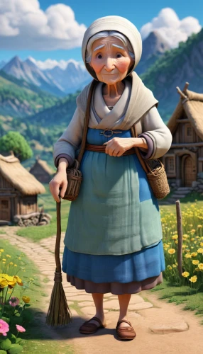 agnes,east-european shepherd,goatherd,girl with bread-and-butter,milkmaid,villagers,pilgrim,housekeeper,old woman,peddler,woman of straw,cinnamon girl,farmer,heidi country,hipparchia,dulcimer herb,village life,countrygirl,grandmother,granny,Unique,3D,3D Character