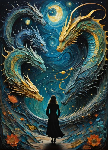 the wind from the sea,nine-tailed,fantasia,mermaid background,little girl in wind,fantasy art,dragon of earth,aquarius,dragon li,mantra om,maelstrom,painted dragon,swirling,god of the sea,birds of the sea,the zodiac sign pisces,whirlwind,wind wave,fantasy picture,japanese waves,Illustration,Abstract Fantasy,Abstract Fantasy 03