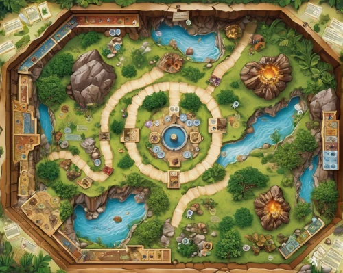 druid grove,map icon,oasis,playmat,roundabout,ancient city,crescent spring,rainbow world map,resort town,garden of the fountain,labyrinth,fairy village,map world,arcanum,altiplano,world map,water courses,garden of plants,greek in a circle,nature garden,Illustration,Paper based,Paper Based 09