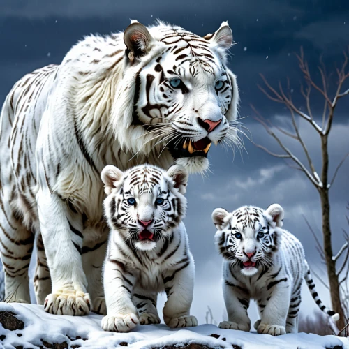 white lion family,white tiger,big cats,white bengal tiger,mother and children,family outing,cat family,winter animals,harmonious family,the mother and children,wildlife,lionesses,wild animals,the amur adonis,wild life,blue tiger,mother with children,amur adonis,cute animals,animal world,Photography,General,Realistic