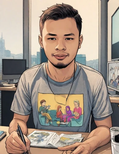 coloring,freelancer,comic style,an investor,comic book,comicbook,illustrator,colouring,white-collar worker,freelance,city ​​portrait,artist portrait,moc chau hill,malaysia student,marvel comics,blogger icon,comicave,the community manager,comic hero,comic frame,Digital Art,Comic