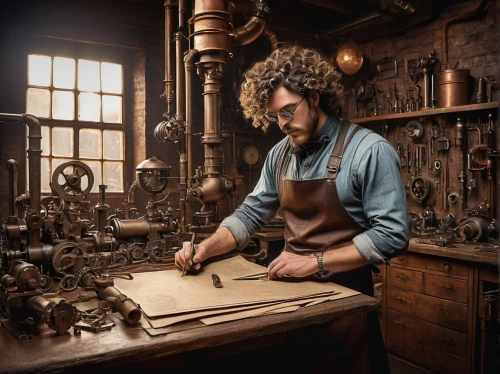 watchmaker,metalsmith,clockmaker,tinsmith,craftsman,blacksmith,craftsmen,woodworker,gunsmith,a carpenter,shoemaking,jewelry manufacturing,hatmaking,metalworking,artisan,luthier,candlemaker,silversmith,cutting tools,tailor,Conceptual Art,Fantasy,Fantasy 10