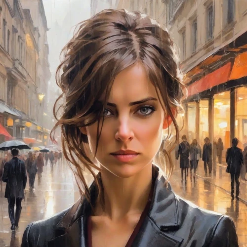 walking in the rain,city ​​portrait,world digital painting,oil painting on canvas,girl walking away,romantic portrait,in the rain,woman at cafe,oil painting,girl in a long,girl portrait,woman thinking,woman walking,the girl at the station,art painting,young woman,photoshop manipulation,portrait background,the girl's face,woman shopping,Digital Art,Classicism