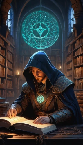 scholar,magic grimoire,triquetra,magic book,spell,librarian,divination,sci fiction illustration,magus,magistrate,the local administration of mastery,debt spell,tutor,dodge warlock,watchmaker,clockmaker,game illustration,mage,cg artwork,pentacle,Illustration,Japanese style,Japanese Style 07